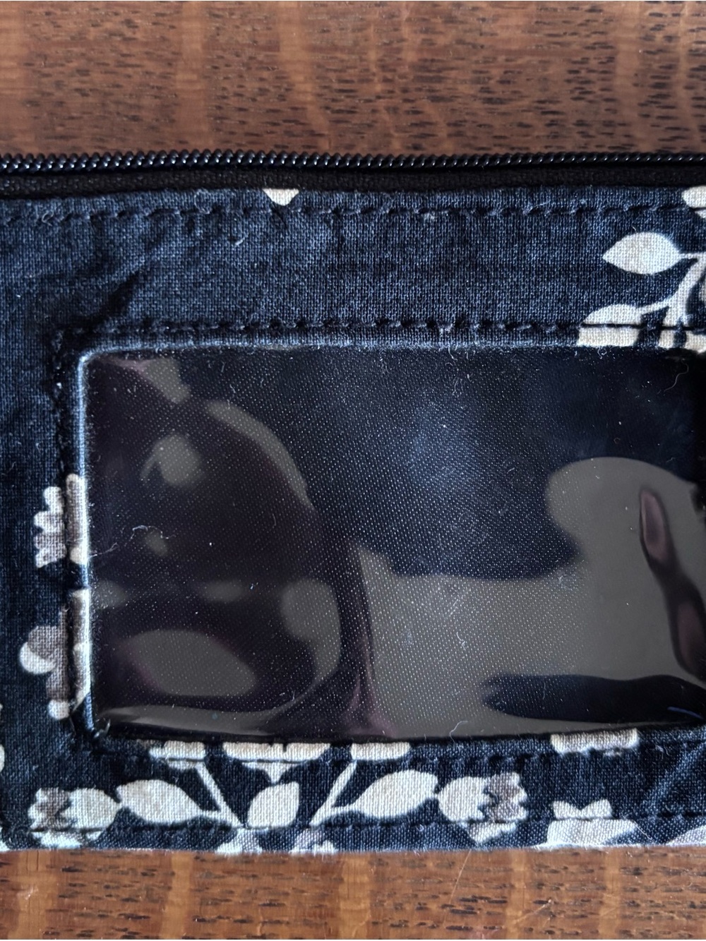 Vera Bradley Black and Cream Floral Card Wallet with ID Window